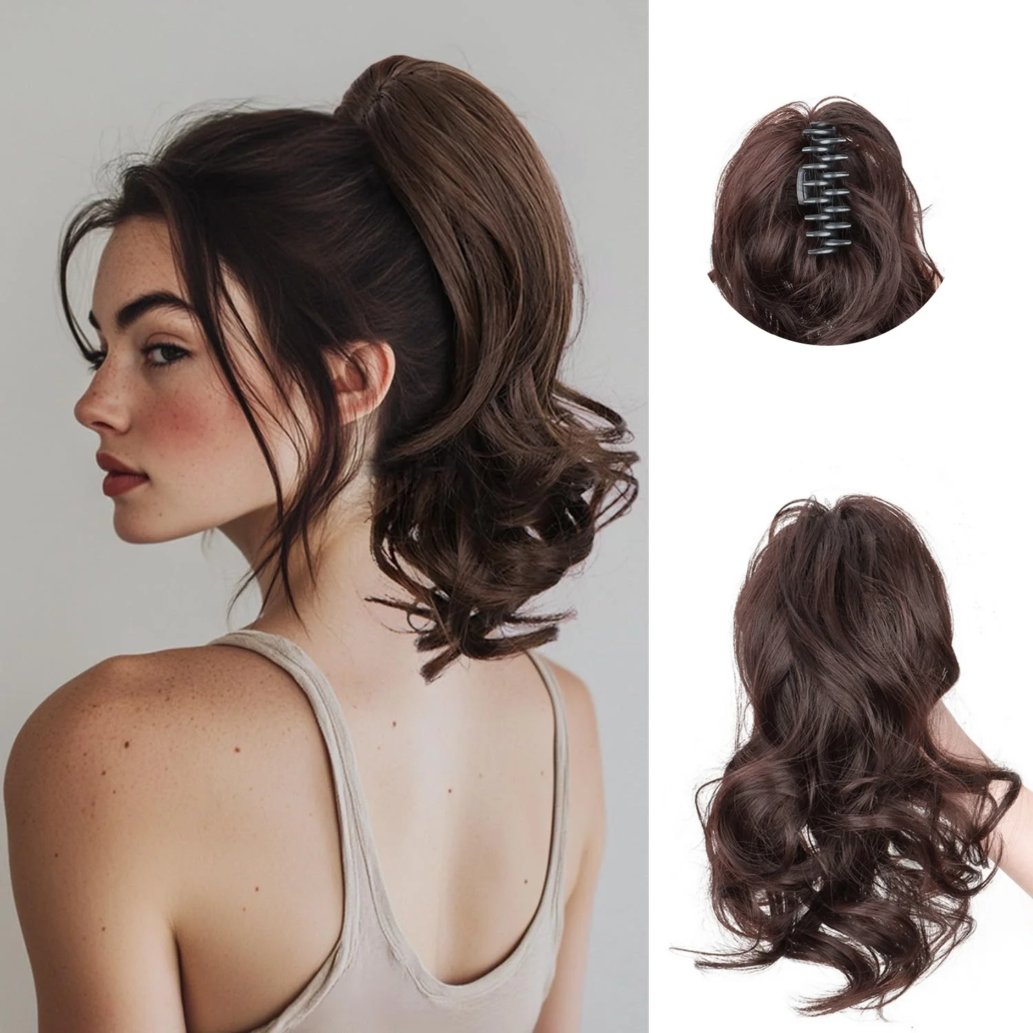 Kpop Synthetic 12Inch Ponytail Claw Clip Ponytail Extensions Short Curly Ponytail Ladies Black Brown Blonde Hair Clip for Women
