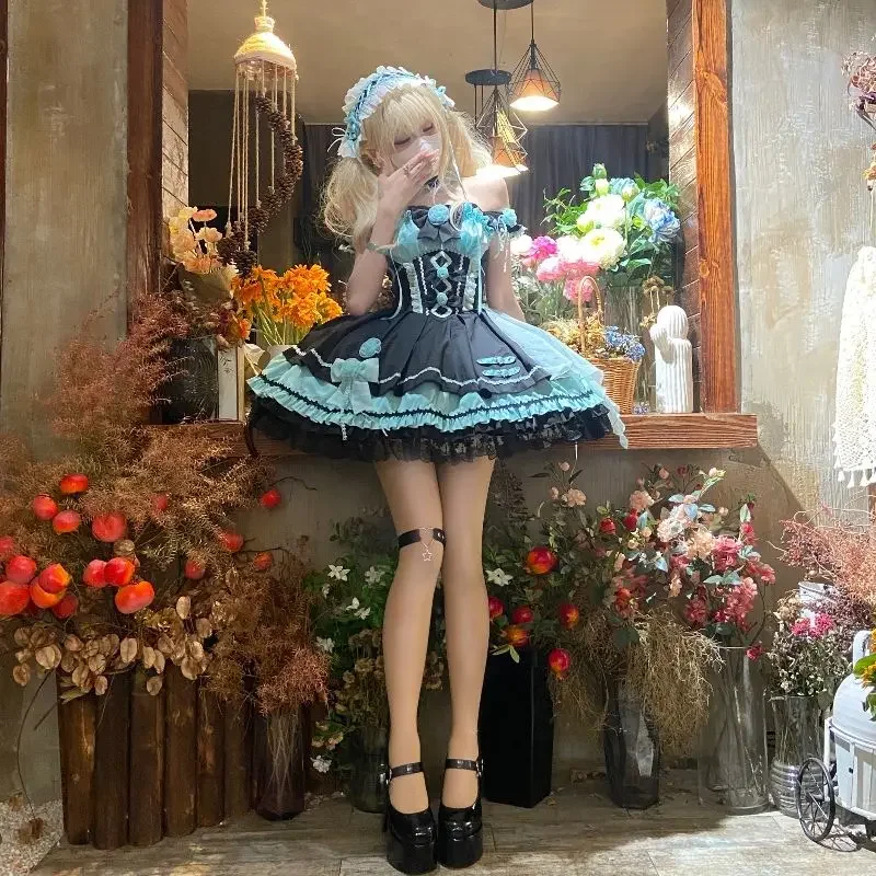 

Готическое Y2k пышное мини-платье с короткими рукавами и ламинированными воланами, платье принцессы с оборками и бантом, 2021, японское викторианское платье Лолиты, женское