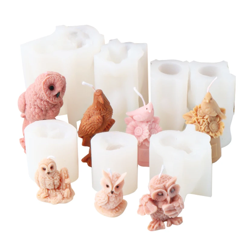 3D Easter Owl Sculpture Candle Mold Animal Eagle Statue Silicone Mold Sunflower Bird Plaster Resin Decorative Craft Home Gift view 2