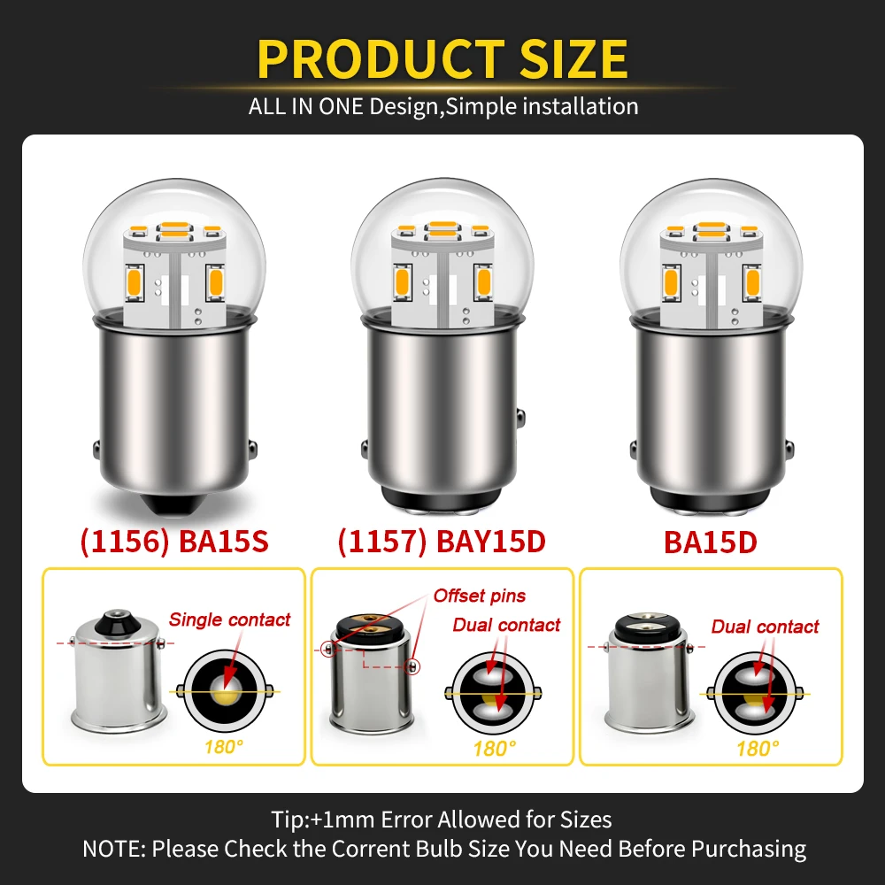 RUIANDSION 2x P21W 1156 BA15S LED Brake Light P21/5W BAY15D 1157 BA15D S25 LED Bulb Turn Signal Tail Light 6V 12V 24V 48V 6-30V