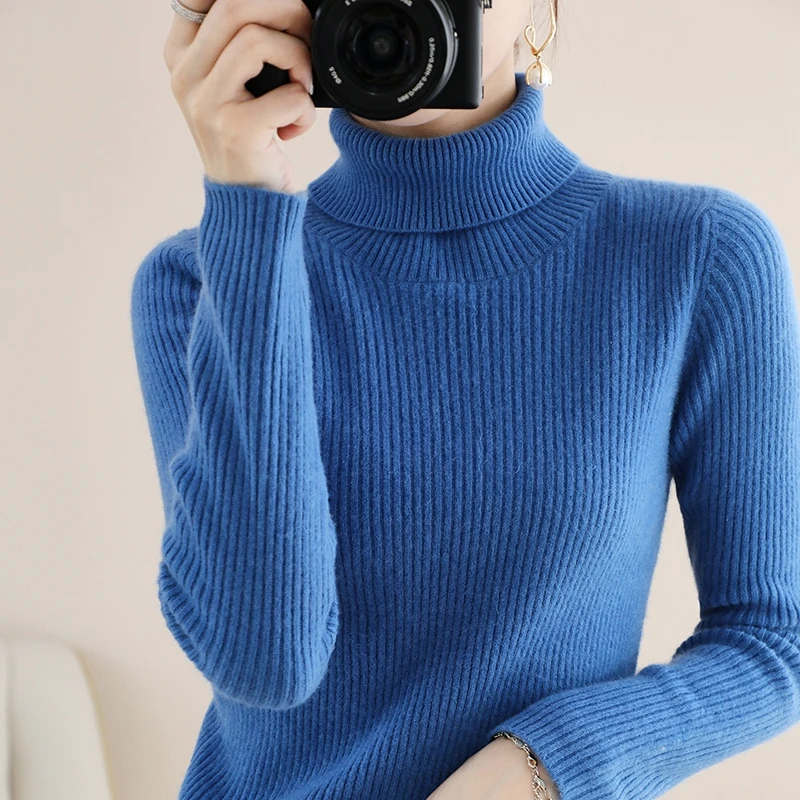 Autumn And Winter Cashmere Sweater Turtleneck  Pullover Women\'s Solid Color Casual Long-sleeved  Cashmere Pullover Sweaters