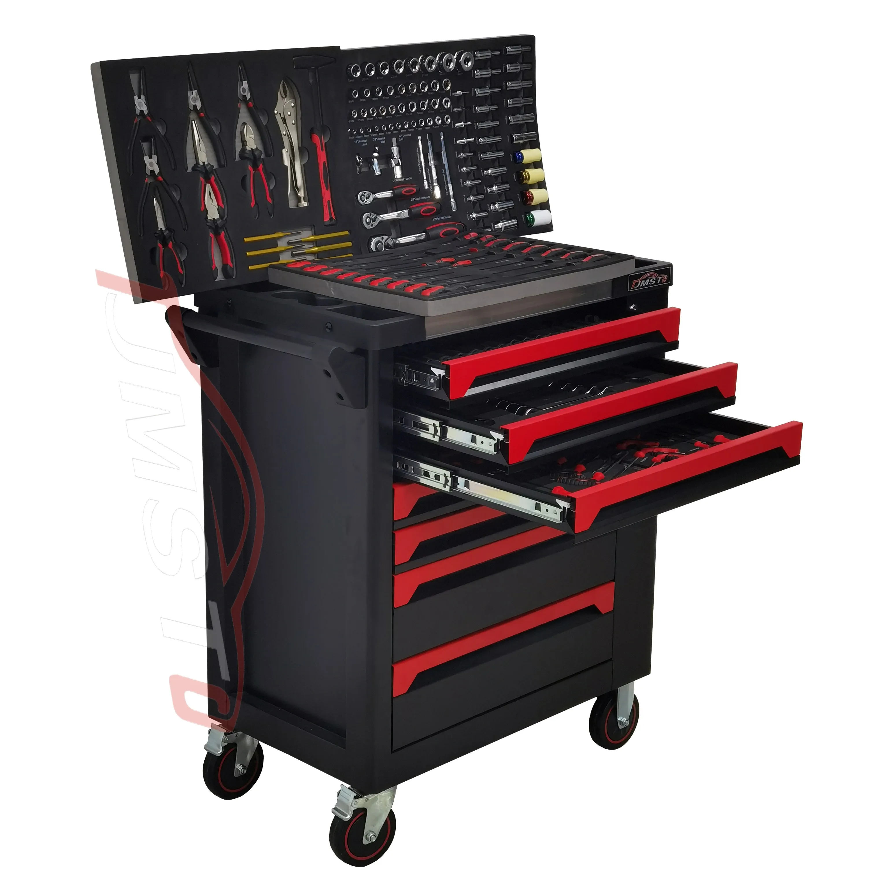 7 Drawer Rolling Tool Cabinet Trolley 200PCS Complete Mechanic Tool Set Hand Operated OEM CRV Material For Auto Repair Workshop