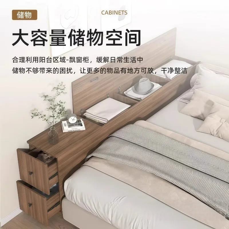 Solid wood bedside table against the wall Long bedside table Tatami crevice storage