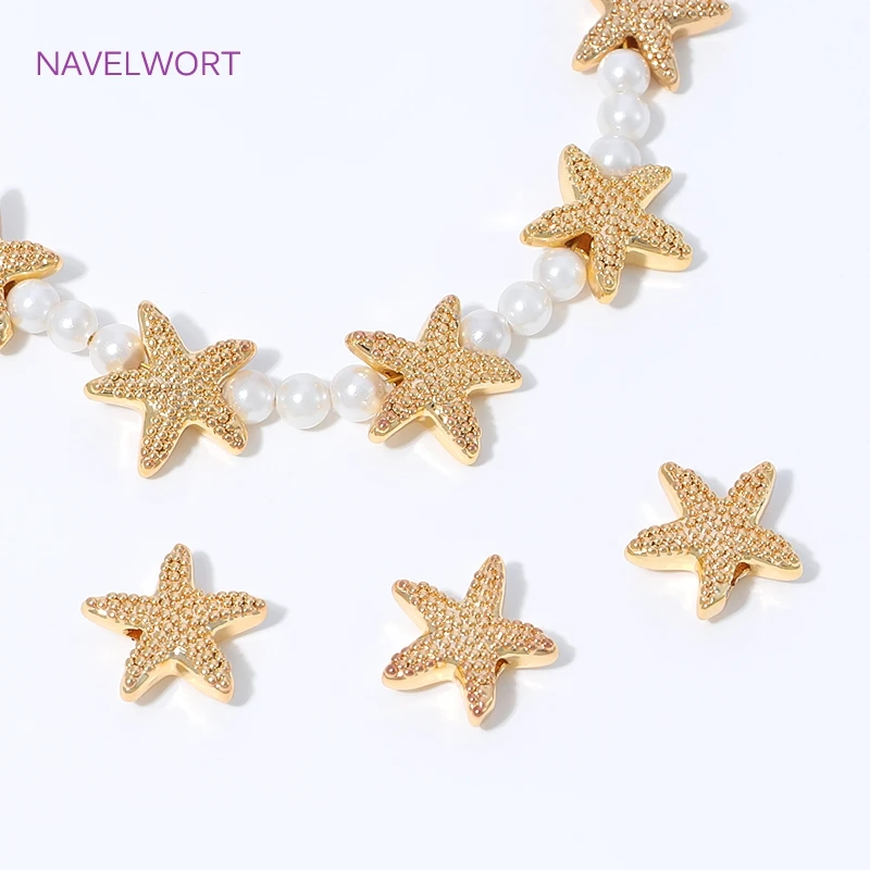 18K Gold Plated Starfish Spacer Beads For Bracelet Making,Brass Loose Beads,Separators For Beads,DIY Jewelry Making Accessories image 2