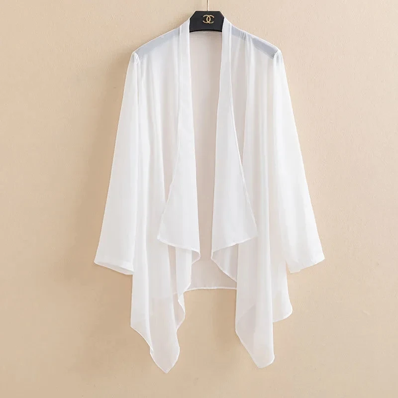 New Summer Thin Women Fashion Outerwear Chiffon Cardigan Shawl Jacket Long Loose Breathable Female Sun Protection Jacket 5XL