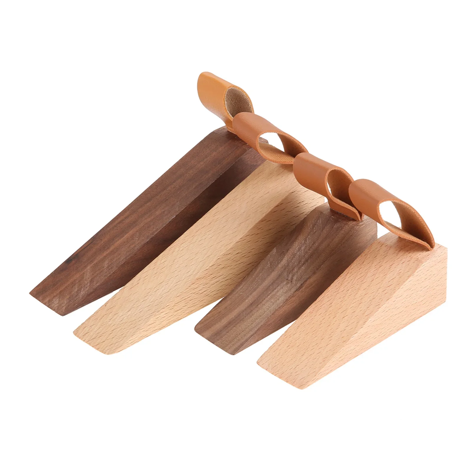 1pc Solid Wood Door Stopper Non-Slip Stop Kids Protect Leather Rope Wedge Anti-collision Creative Home Decor Beech/Black Walnut