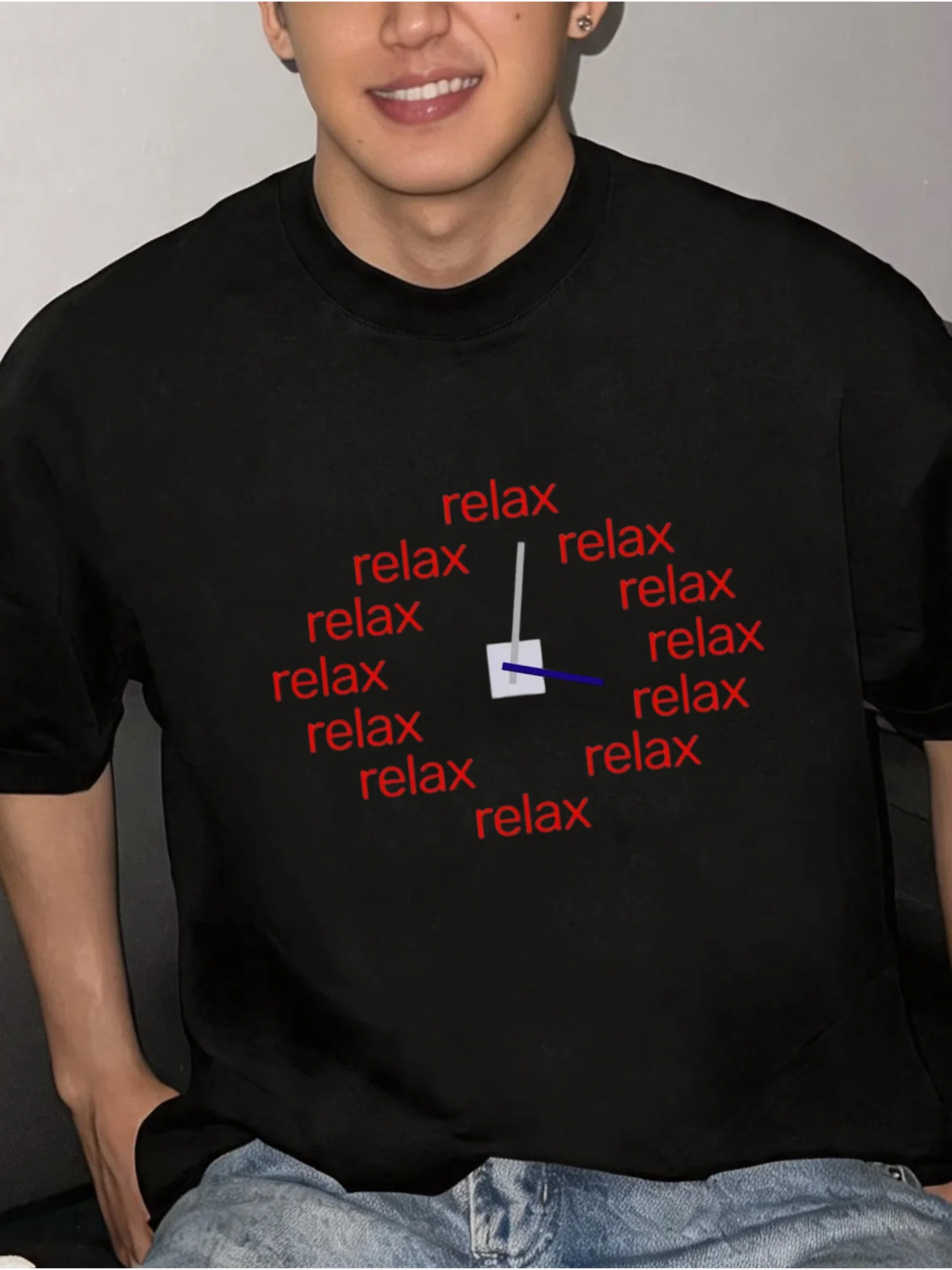 Creative Commute Work Short Sleeve T-Shirt Breathable Comfortable Cotton Fun Printed Anxiety Free Office Wear Casual Style