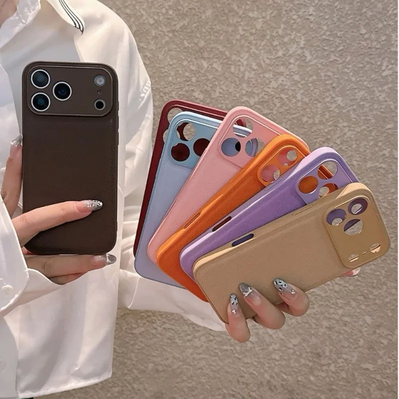 Luxuriöse Retro-Hülle mit Litchi-Leder-Textur für iPhone 17 Air 16 15 14 Plus 13 16E Stoßfeste Matte Abdeckung – Detail 1