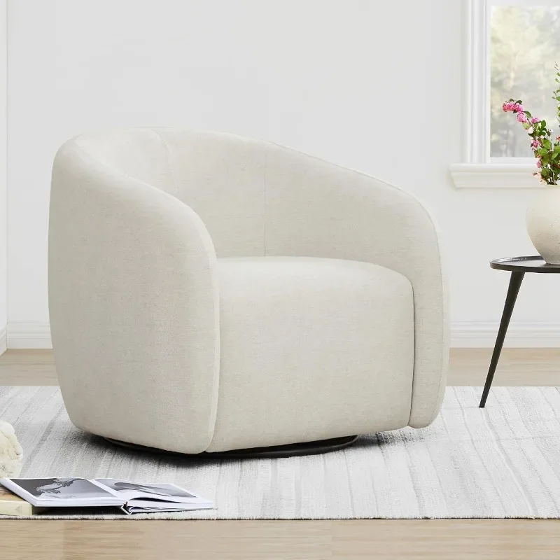 HOME.Swivel Accent Chairs for Living Room, Modern Upholstered Arm Chair for Bedroom, Fabric in Cream