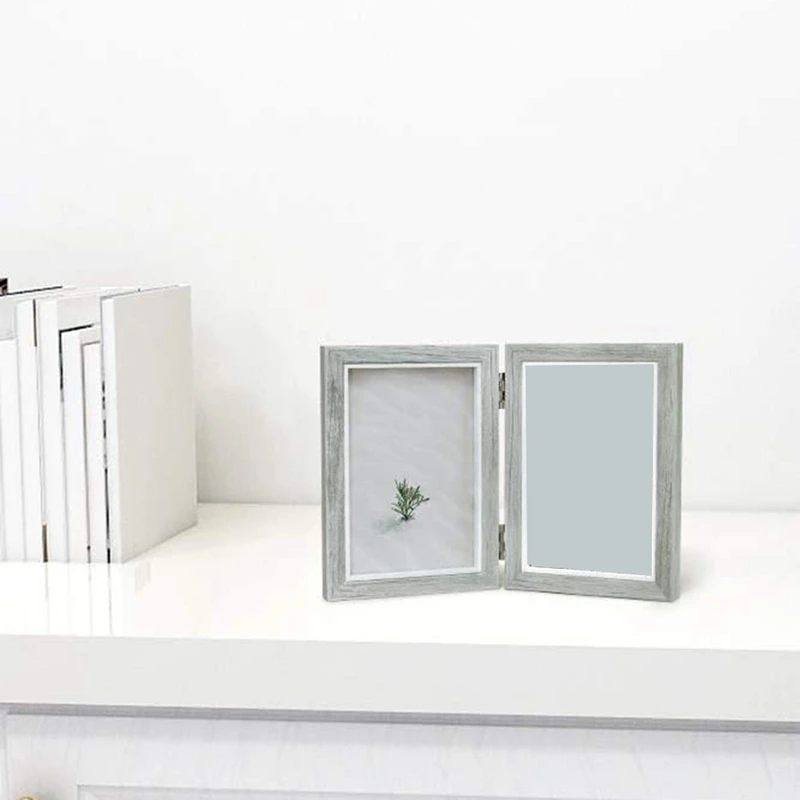 【CLEARANCE】Double Picture Frame 4X6in Rustic Grey Photo Frames Wooden Hinged Folding,Wedding Gifts,Mother's Father's Day Present