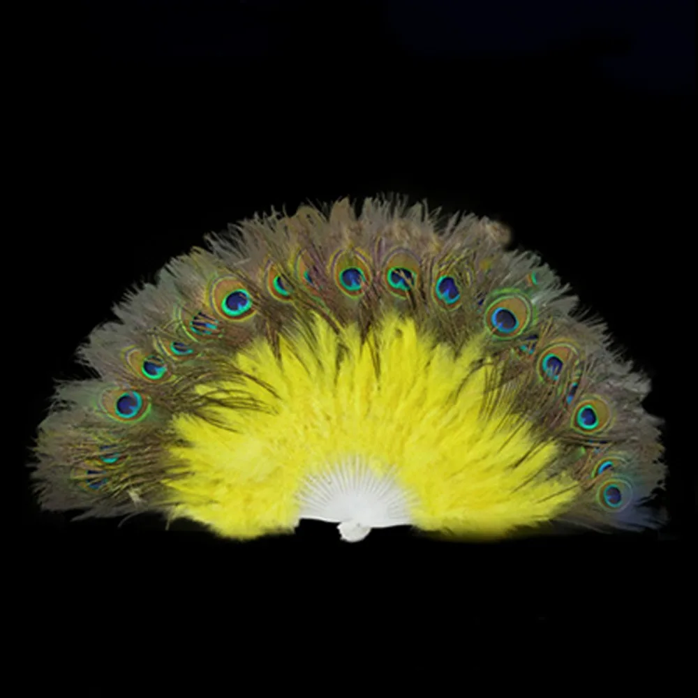 

Веер из перьев павлина, 28 перьев, 9 цветов, 65 см, для танцев, выступлений, шоу в стиле чонсам, для свадеб и вечеринок