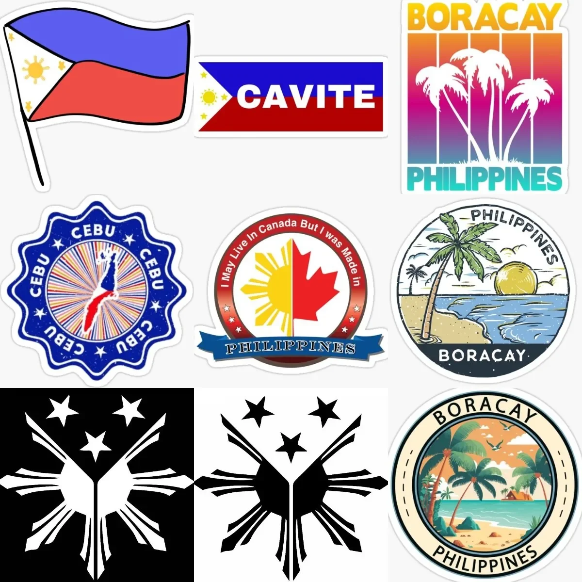 Philippines Flag National Emblem Boracay Badge PVC Sticker for Decorate Car Motorcycle Van Window Camper Bicycle Wall Room Table