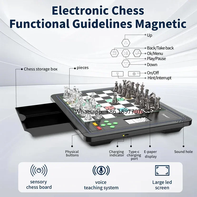 AI Electronic Chess Board Game Luxury Crystal Chess Pieces Smart Teaching System Electronic Chess Set for Beginners Kids Gifts