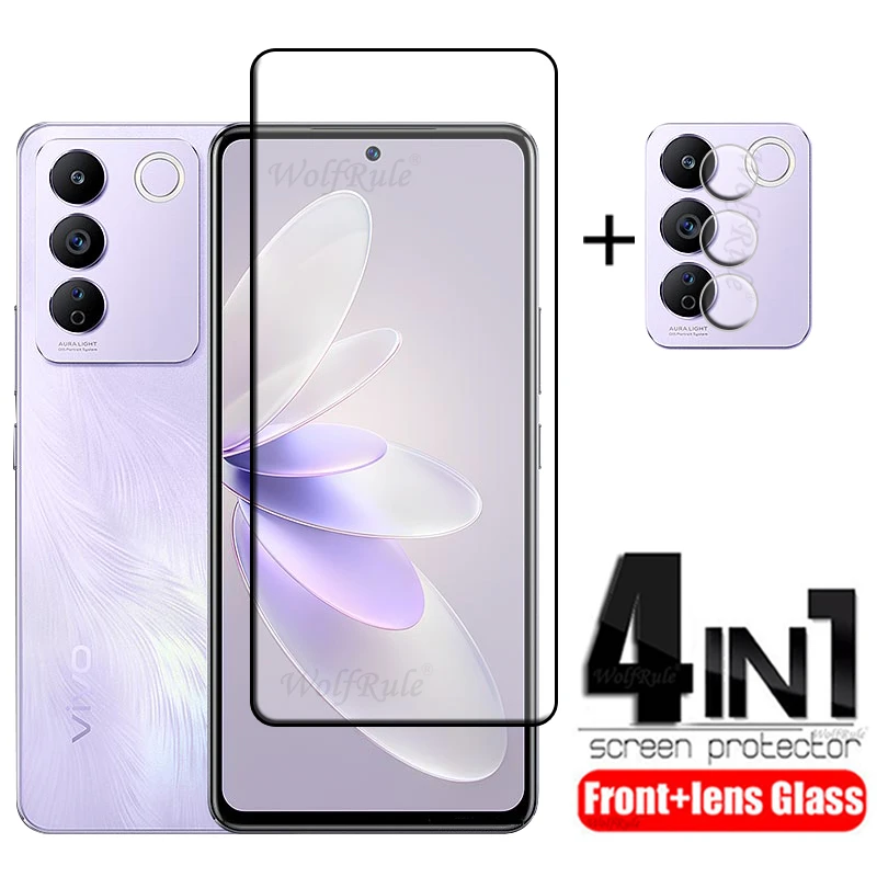 

4-in-1 For Vivo V27E Glass For Vivo V27E Tempered Glass Phone Film Full Glue Cover 9H HD Screen Protector Vivo V27E Lens Glass