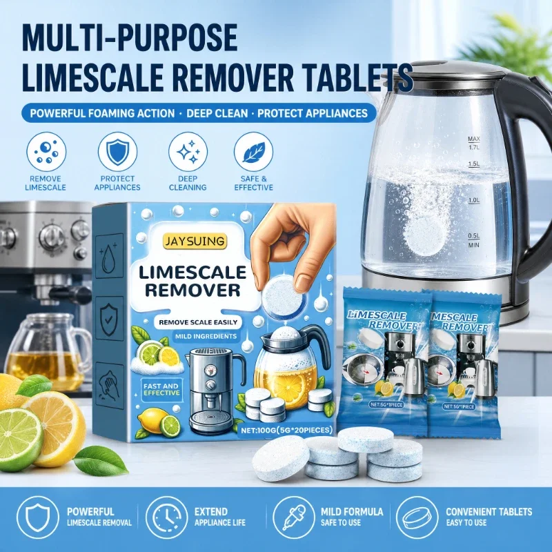 Limescale Cleaner Effervescent Tablet Multi-purpose Home Kitchen Stainless Steel Pot & Kettle Cleaning Descaling Remover Tablet