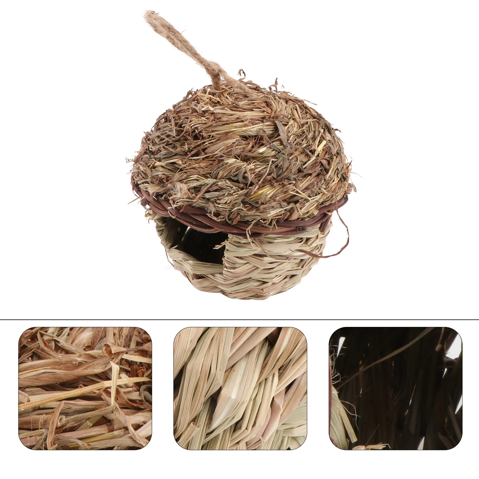 

1Pcs Handmade Weaving Bird Nest Khaki Decorative Bird House Garden Outdoor Shelter Rustic Style Safe Hideaway for Birds
