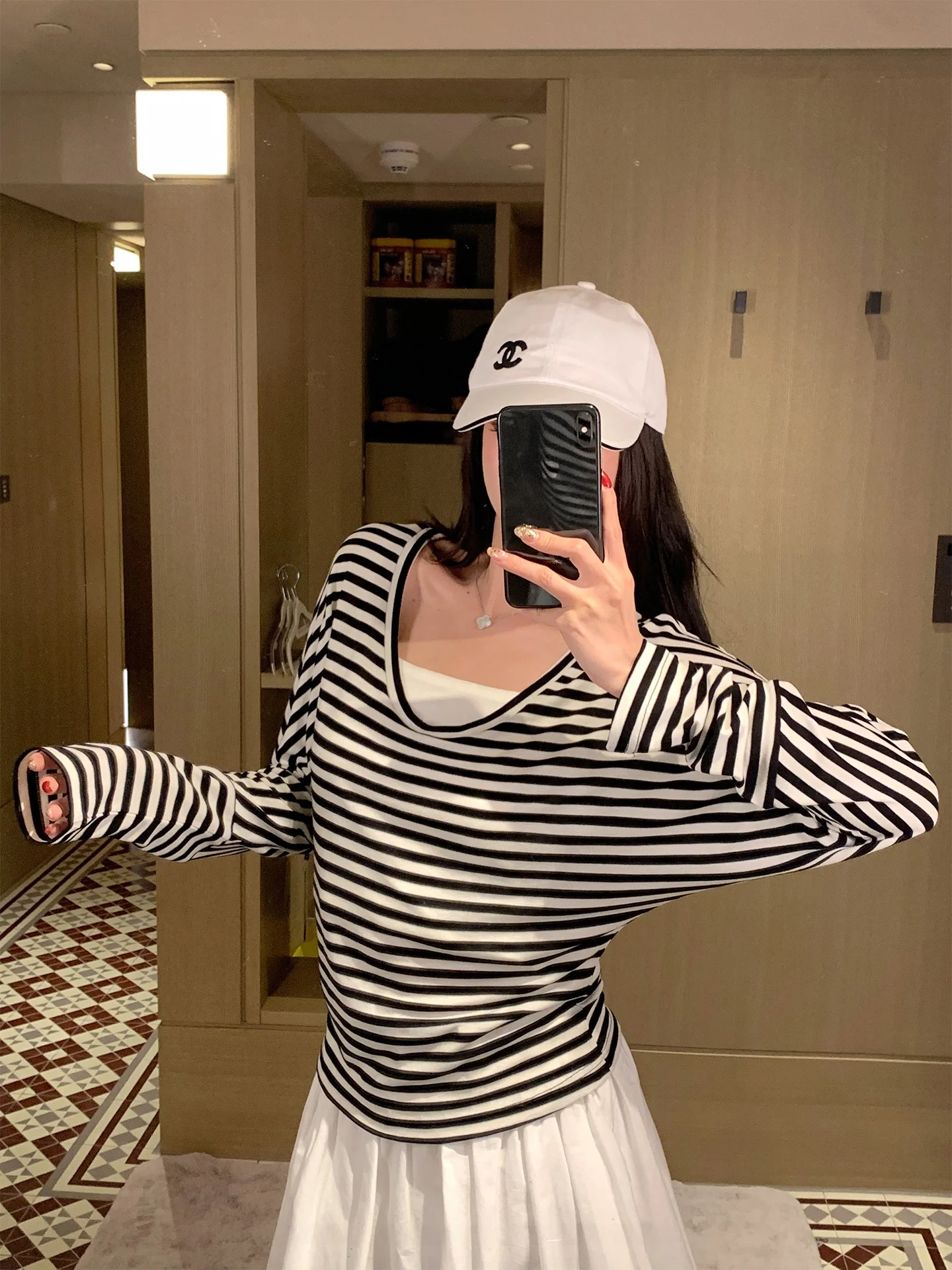 

Loose Long Sve V-Ne Striped T-irt Women's Base Layer Top Casual Sle Spring Autumn New Lazy Faion Loose Slimming