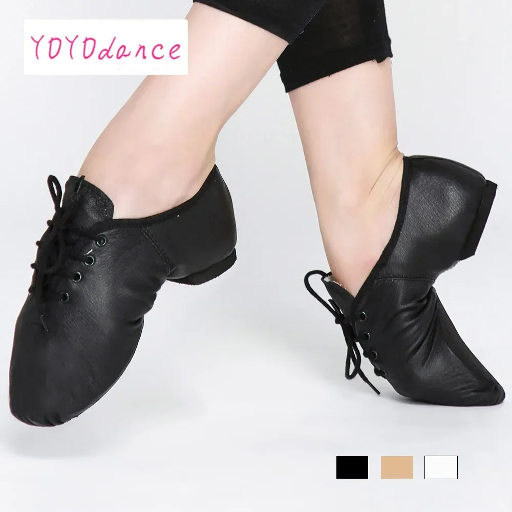 Black Tan Lace Up Geniune Pig Leather Dancing Shoe From Children to Adult Quality Oxford Jazz Dance Shoes