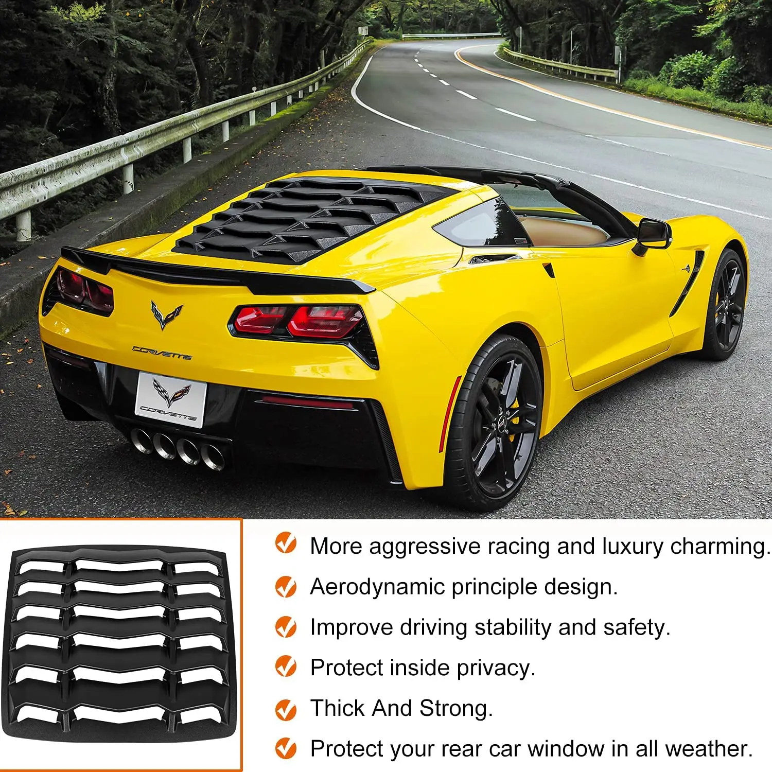 MX Rear Window Louver Windshield Sunshade Cover for 2014-2019 C7 Corvette Stingray, Z51, Z06, ZR1, Grand Sport in Lambo GT Style