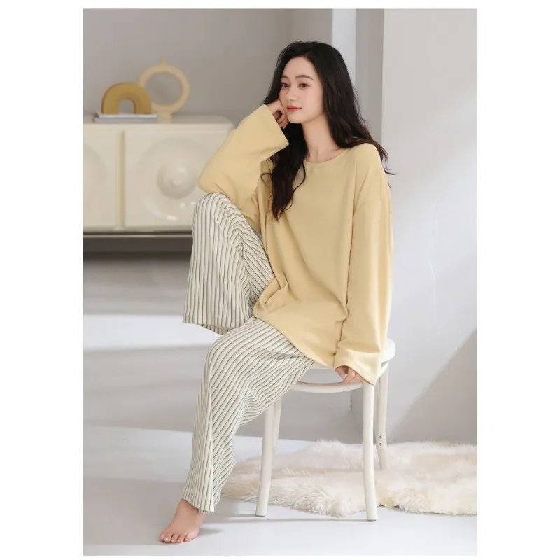 

Autumn Winter Long Sleeve Women's High-End Feel Homewear With Chest Pad Loose-Fit Women Two-Piece Illusion Suitable OuterWear