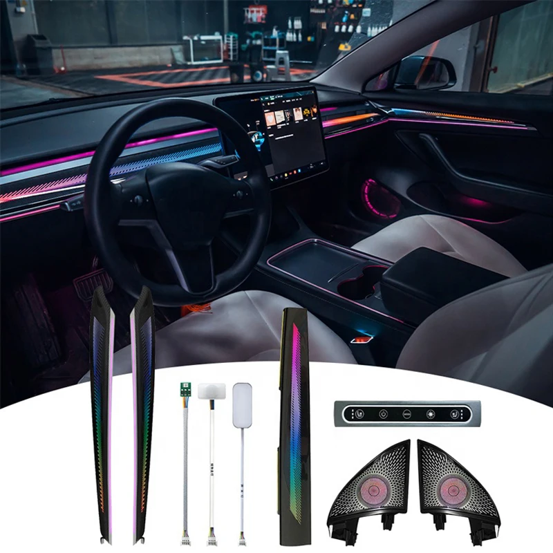 Carbon Pattern Symphony Led Car Interior Ambient Light Upgrade Kit for   Model Y/3 Interior  Carving LED Light Trim