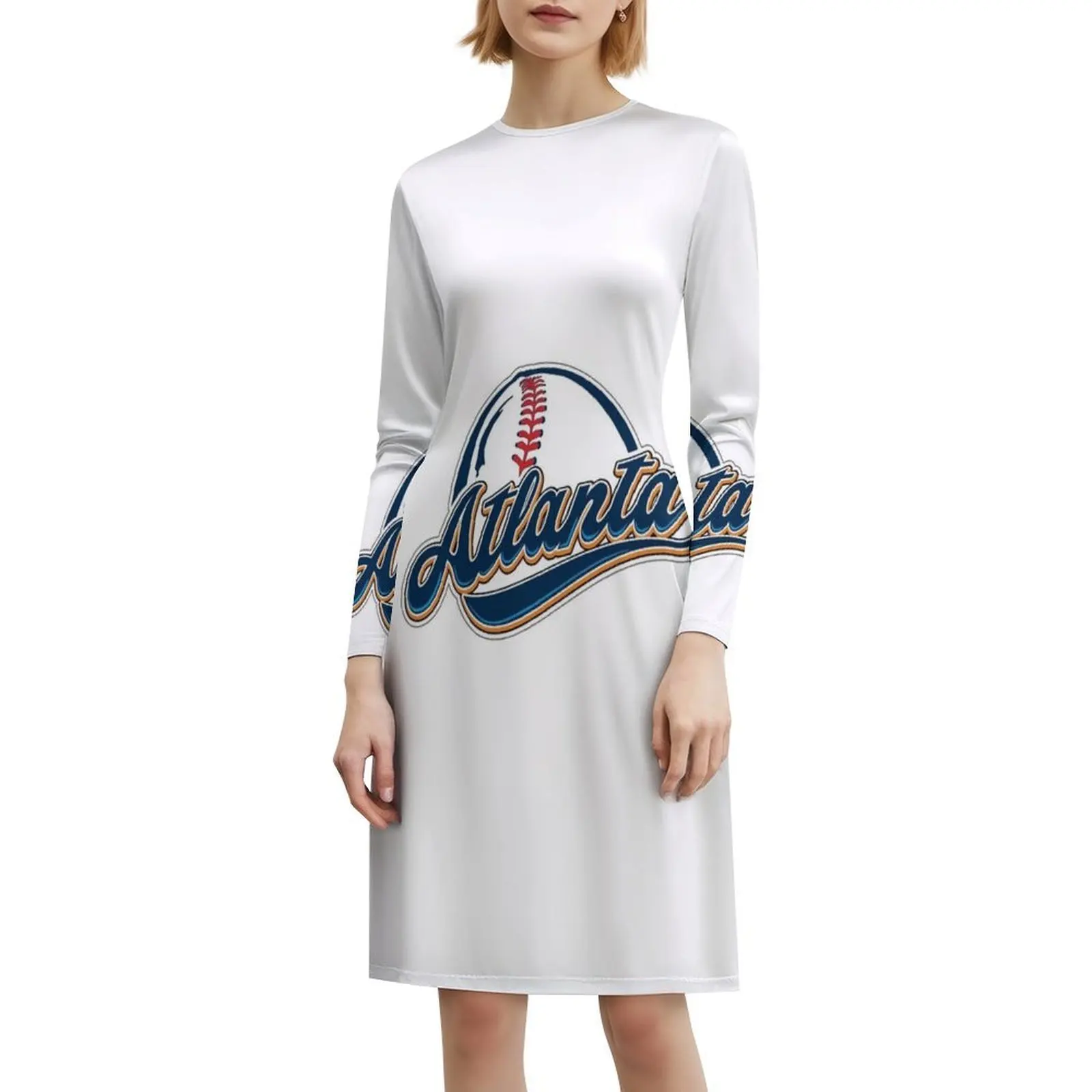 فستان بيسبول أتلانتا على الطراز الكوري للنساء فستان كاجوال أنيق للحفلات أو الارتداء اليومي كرة أتلانتا البيسبول الرياضة البيسبول
