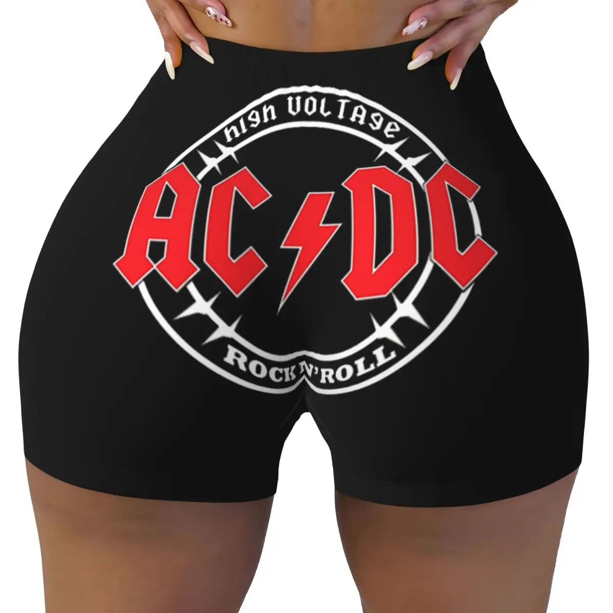 Custom Vintage Rock AC /DC Workout Running Volleyball Shorts Women's Heavy Metal Music Band Gym Yoga Shorts