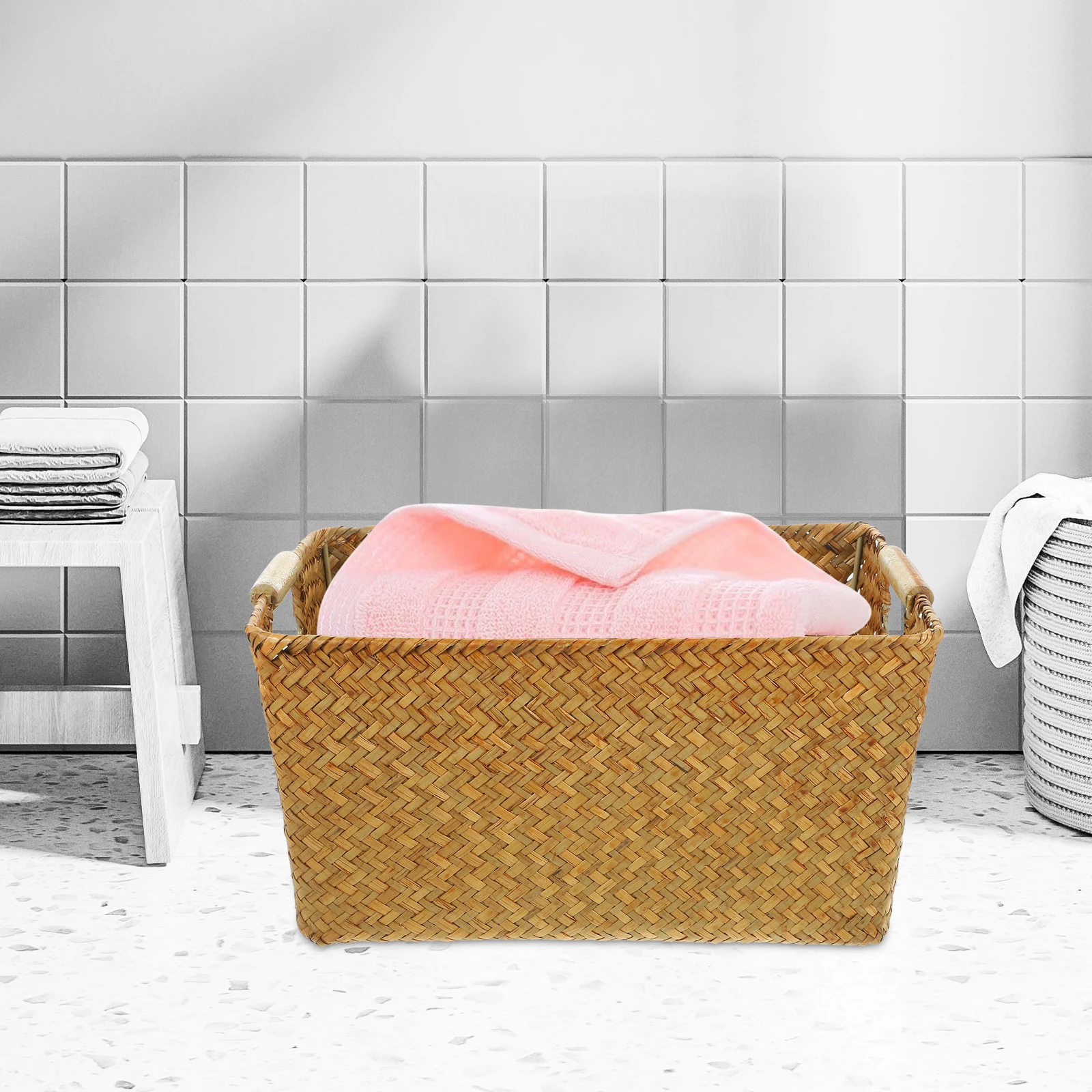 

Bamboo Storage Woven Seagrass Caramel M 34x25x17 Multi-functional Decorative Woven Sundry Box Bin Home Office Use