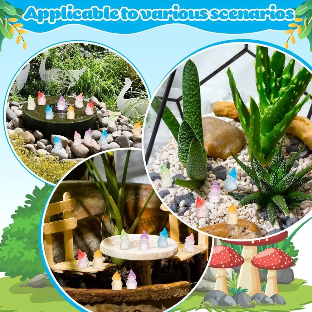 6pcs Gift Tiny Miniature Gnome Figurines Luminous Effect Glow in The Dark Fairy Garden Statues Mini Resin Gnomes Landscape Decor