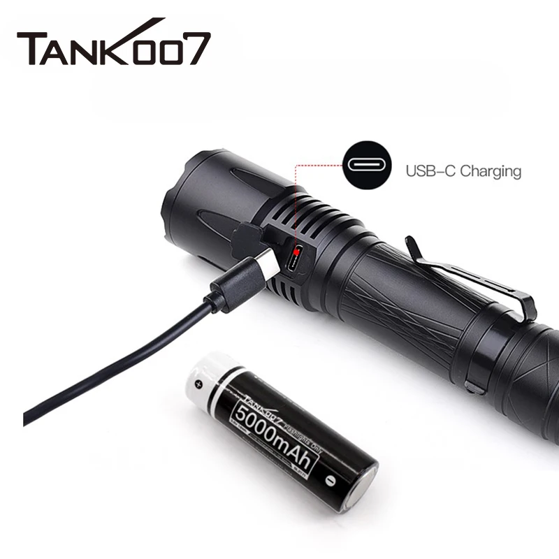 

TANK007 Мощный тактический фонарик, перезаряжаемый литиевый аккумулятор 21700, противоударный фонарь для военного аварийного освещения KC16