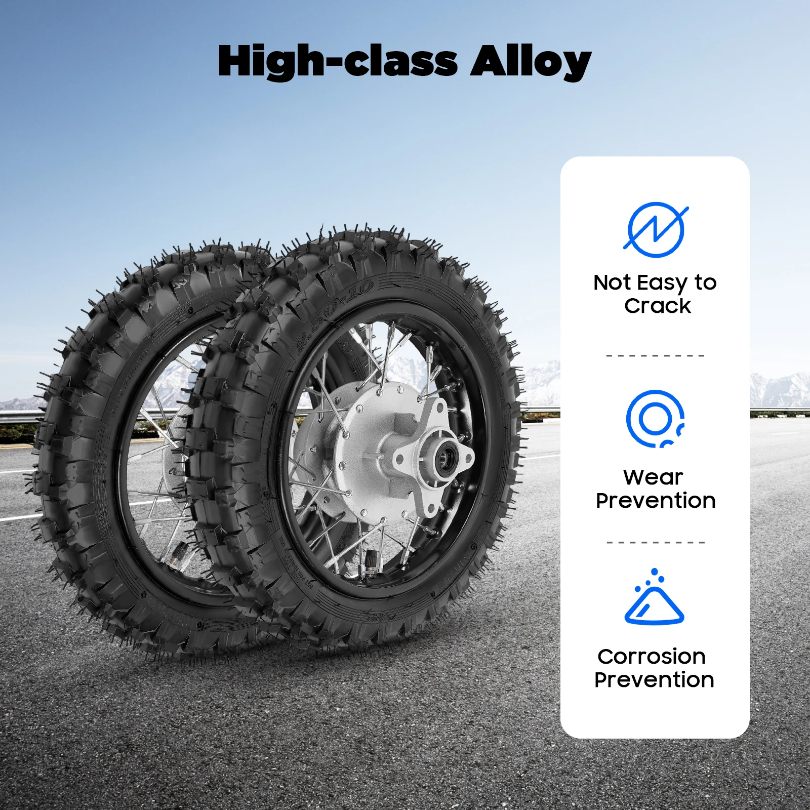 

2.50-10 Front Rear Tire Rim Wheel, 2.5-10 Drum Brake Pit Bike CRF50 XR, Rims Brake Assembly and Chain, Front and Rear Tires