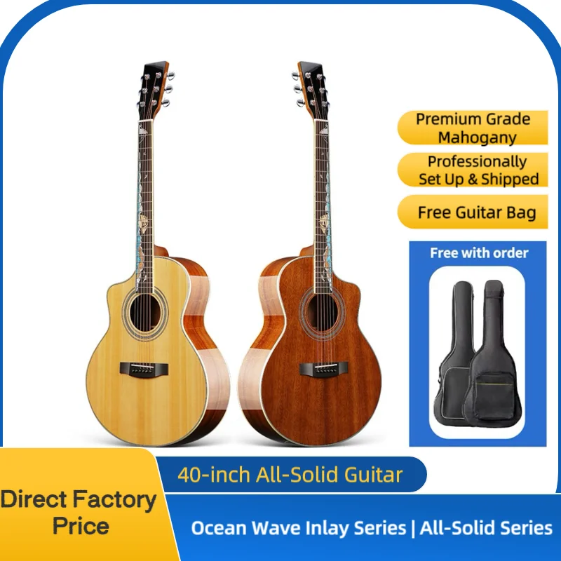 

Free Shipping 40 Inch Acoustic Guitar JF Body Peach Core Sea Wave Carving With/Without Armrest Balanced Sound Easy to Play
