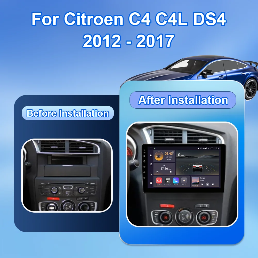 Android 15 Car Radio For Citroen C4 C4L DS4 2012 - 2017 Auto Multimedia Video Player Wireless Carplay 4G+Wifi GPS Head Unit BT