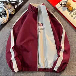 Retro Reversible Jacket for Men Stand Color Spring Autumn Varsity Jacket Loose Casual Sport Coat Outwear Windbreaker Vintage 90s