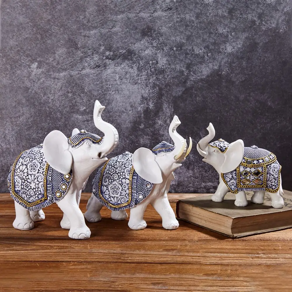 

Cute Lucky Elephant Figurine Resin Crafts Traditional Wealth Elephant Statue Chinese Handmade Animal Sculpture