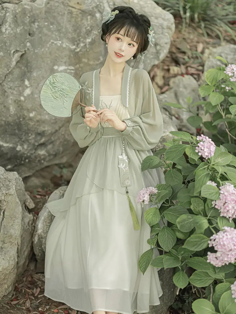 Chinese Traditional Hanfu Dress Set 2023 Spring Autumn Fairy Retro Improved Long Sleeve Fairy Girl Dress Set