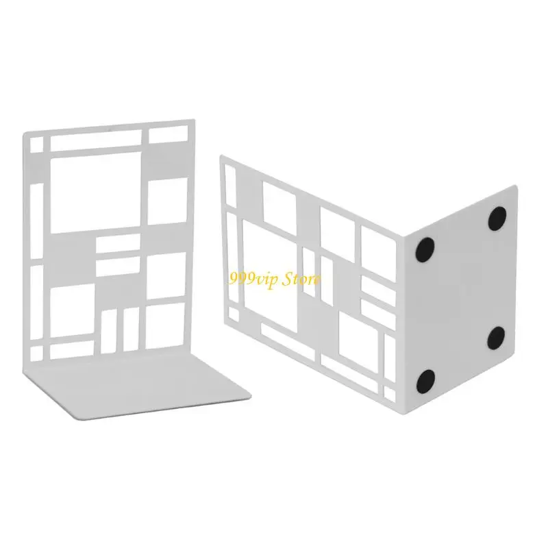 C90C 2 Pcs Multifunctional Book End Metal Book Stoppers Hollow Out Book Holders Shelf Decorative Bookends Book Support Rack