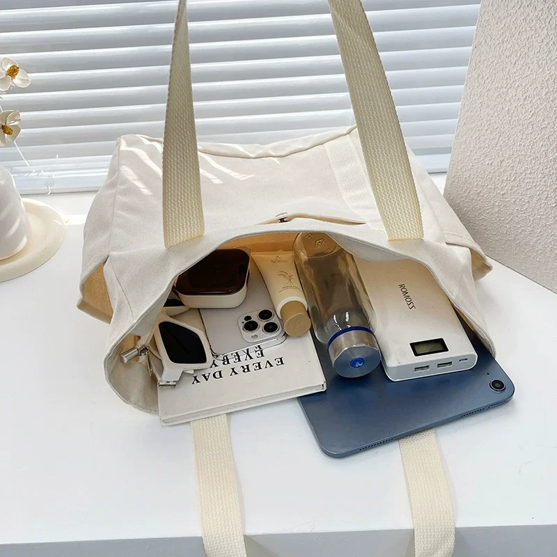 Large Canvas Tote Bag with Multiple Pockets, Minimalist Shoulder Handbag for Work, Travel & Daily Use image 6