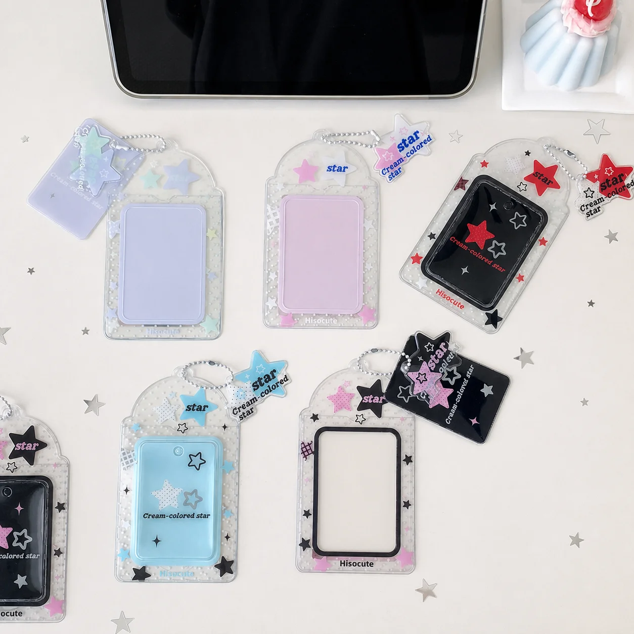 3 Inch Instant Photo Holder Cute Pvc Photocard Holder Keychain Star Print Card Holder Pvc For 3 Inch Instant Photos Bag Charm