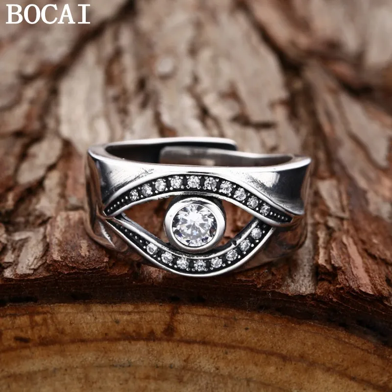 

BOCAI S925 Sterling Silver Retro Zircon Eye Ring Trendy Unisex Gift for Men And Women