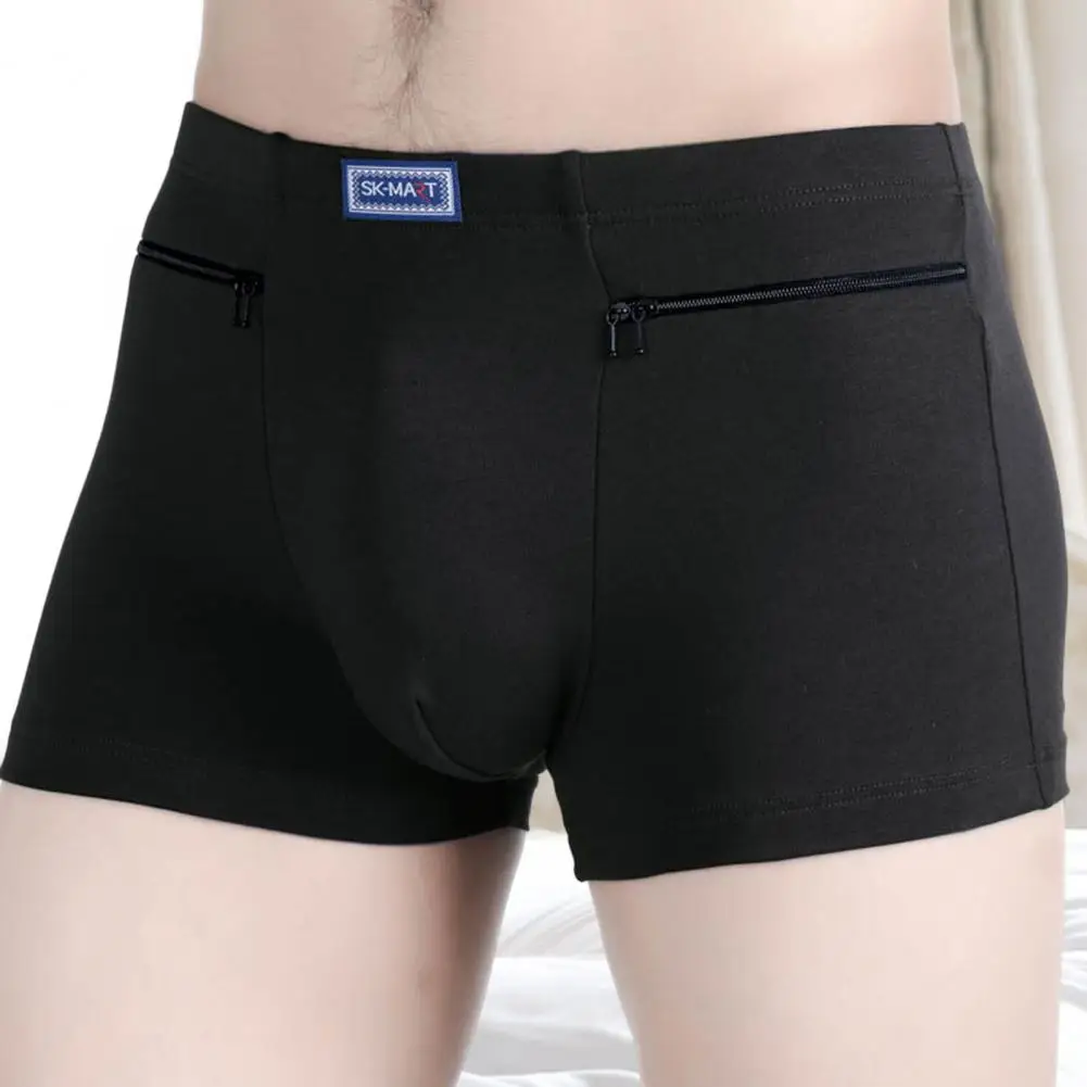 Men's Pockets Anti-theft Briefs Boxer Seamless Elastic Panties Solid Color U-Bump Male Shorts Underpants Daily Wear