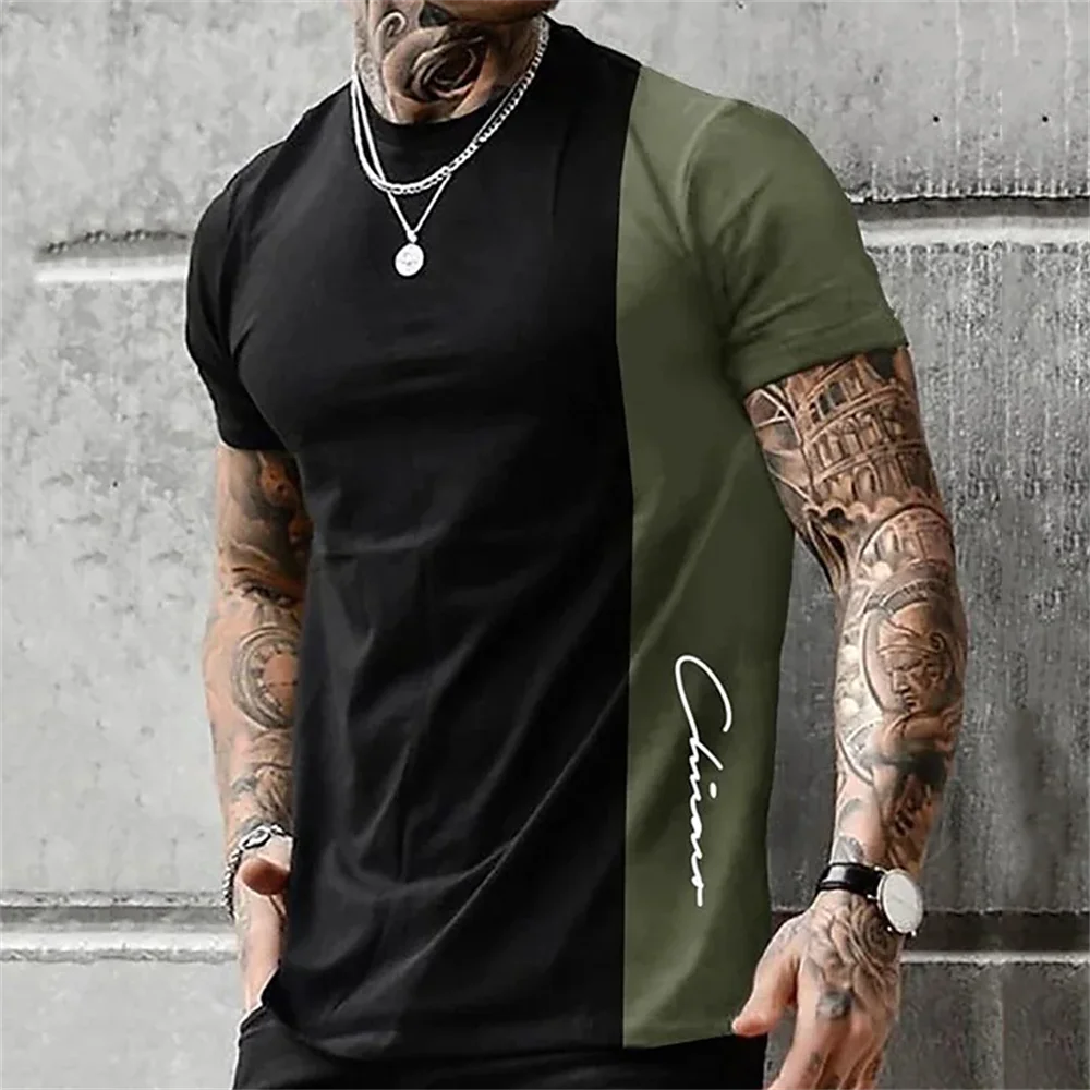 Men's Street T-shirt Summer Men's 3D Stripe Printing Short Sleeve Tops Fashion Everyday T Shirt Oversized Tee Shirt Men Clothing image 2