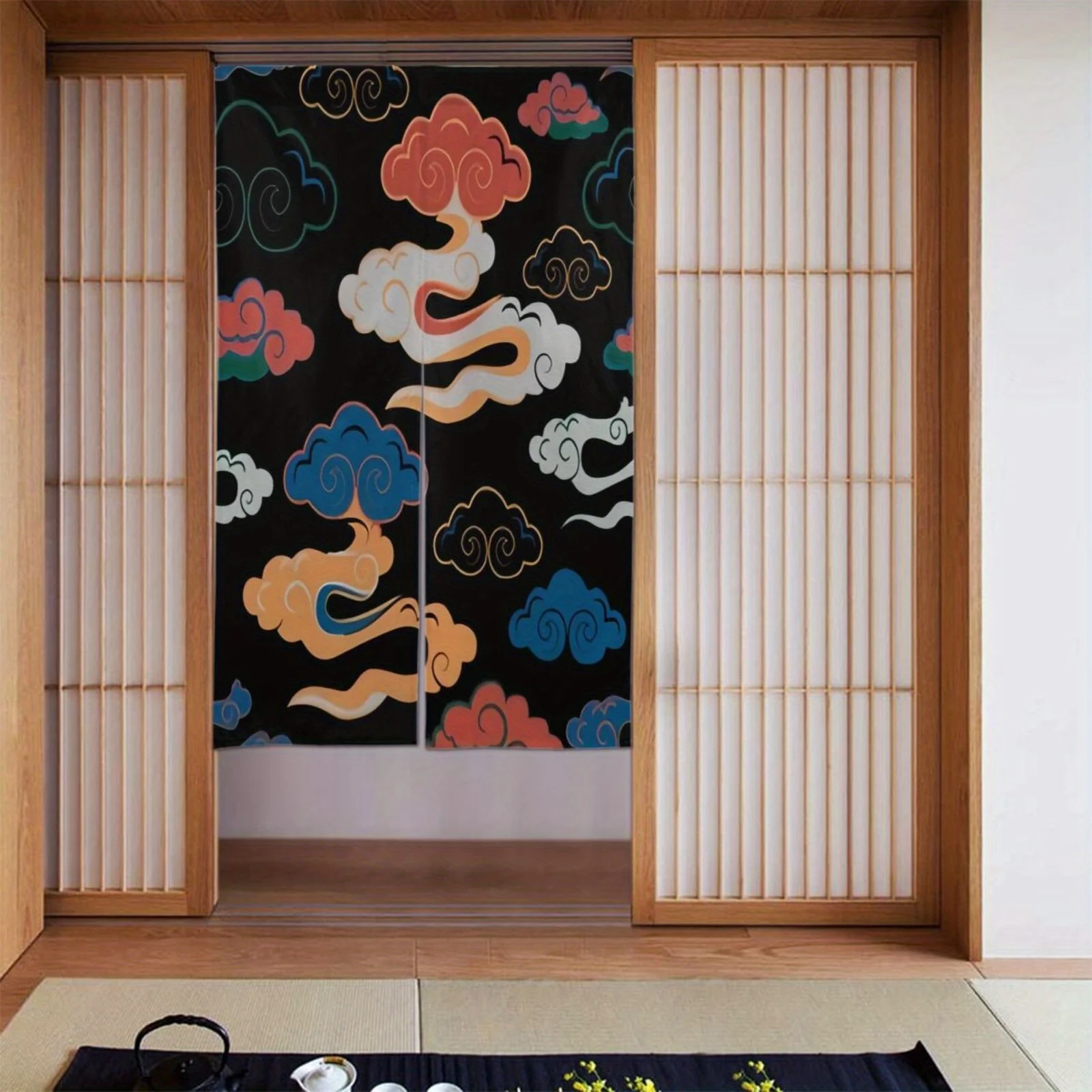 

1 шт. японские шторы — затемняющие оконные шторы с красными, синими, облачными узорами, традиционная перегородка для ванной комнаты, спальни, K