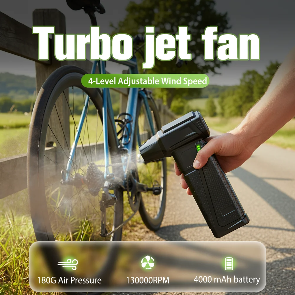 8000 مللي أمبير مروحة توربو منفضة هواء كهربائية قابلة للتعديل سرعة الرياح توربو منفاخ عنيف قابل لإعادة الشحن مع ضوء تنظيف السيارة #3