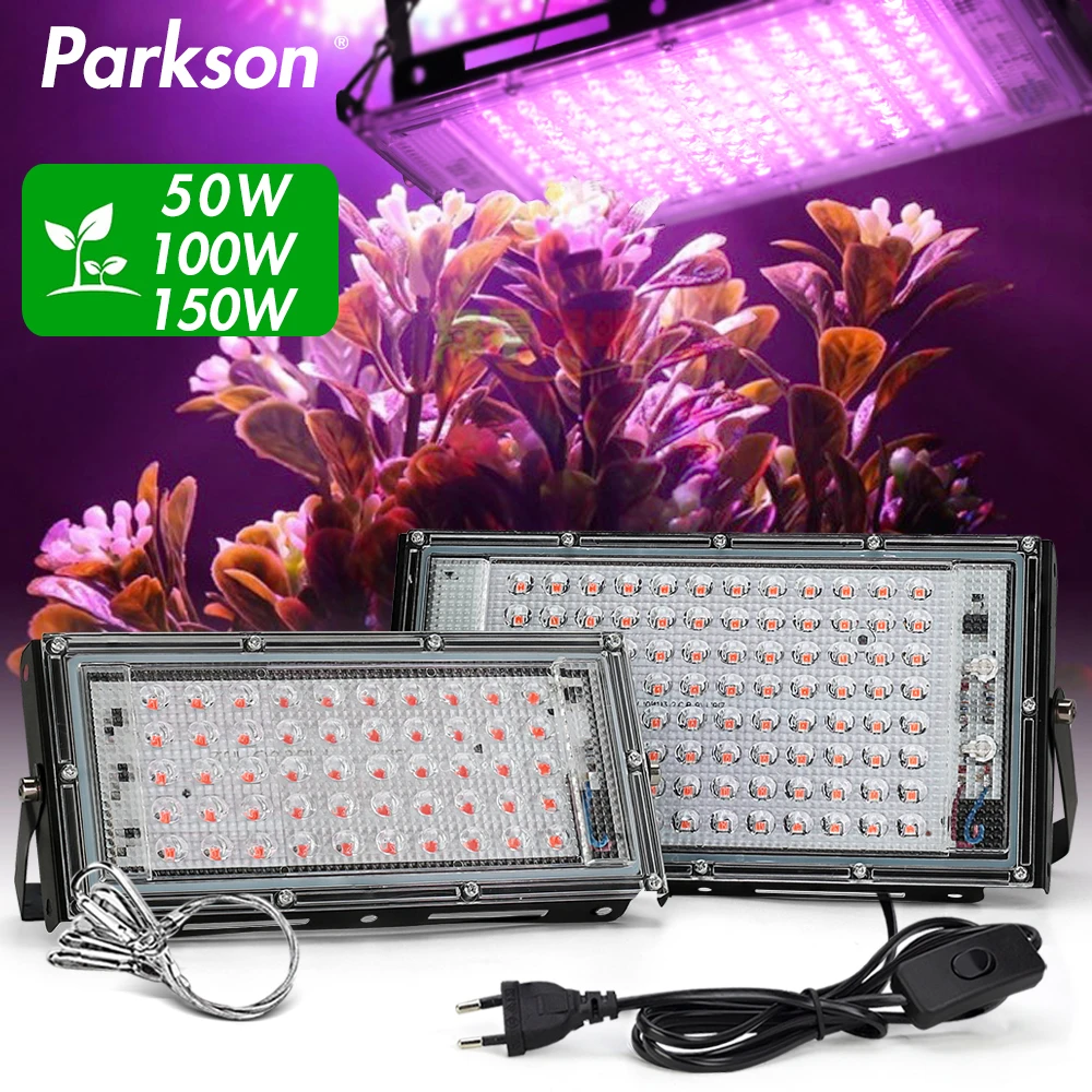 Luz LED de espectro completo, lámpara de cultivo para invernadero hidropónico, con enchufe de la UE, 220V, 50W, 100W