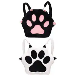 Cute Cat Paw Soft Furry Purse with Adjustable Straps Sweet School Bag with Zipper Cartoon Backpack for Women Girls