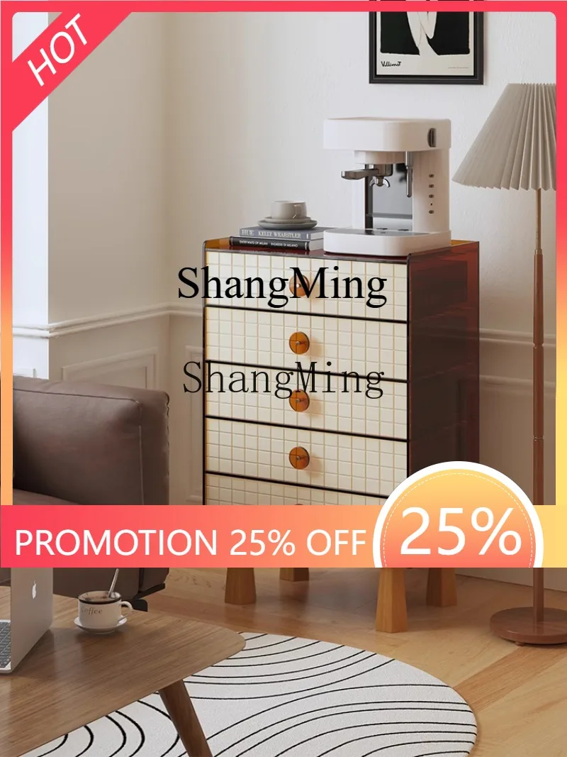 

ZYY premium exquisite retro acrylic five-bucket living room side cabinet against the wall bedroom bedside storage drawer cabinet