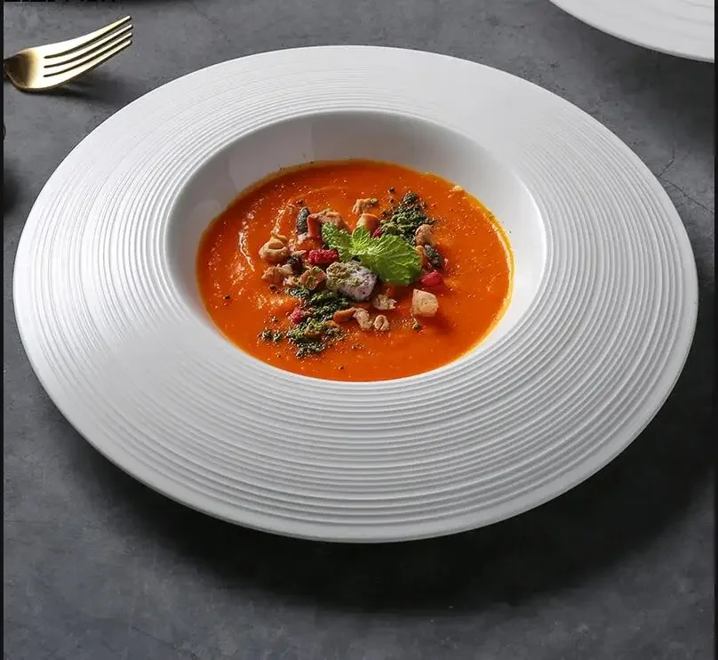 

White Ceramic Dinner Plate Hotel Restaurant Exquisite Dishes Decoration Steak Dessert Home Kitchen Round Tableware