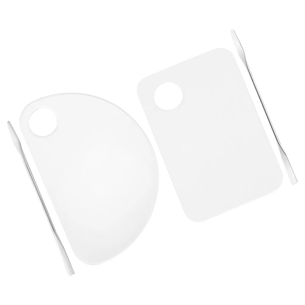 2 세트 메이크업 믹싱 팔레트 세트 투명 재사용 가능한 블렌딩 트레이 파운데이션 아이섀도우 컬러 믹싱 도구