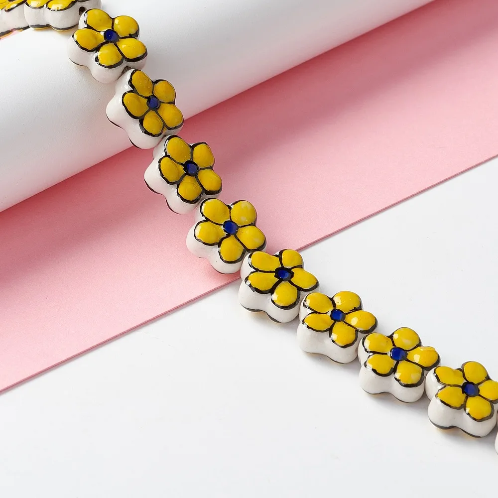 PandaHall 1 Strang Handgefertigte Porzellan-Blumenperlen, 17-17,5x16,5-17x7,5-7,8mm für DIY Halskette Armband Schmuckherstellung – Detail 9